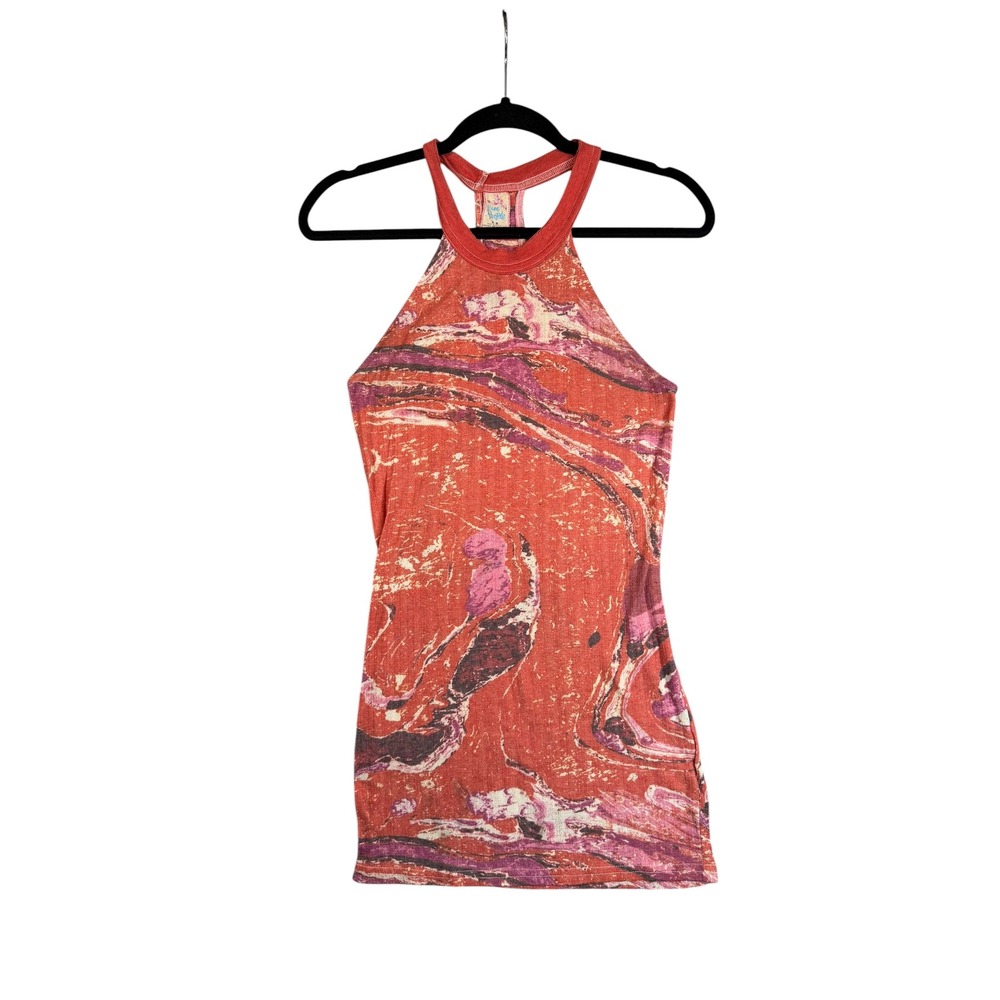 Free People Intimately Red Purple Marble Swirl Halter Top Racerback Ribbed‎ M/L